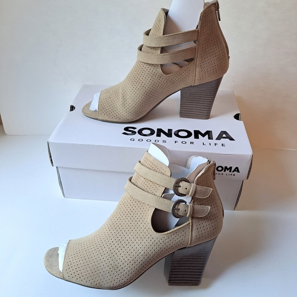 Sonoma Peep Toe Chunky Heel Sandals Booties | Sz 8 | NIB - Picture 5 of 11